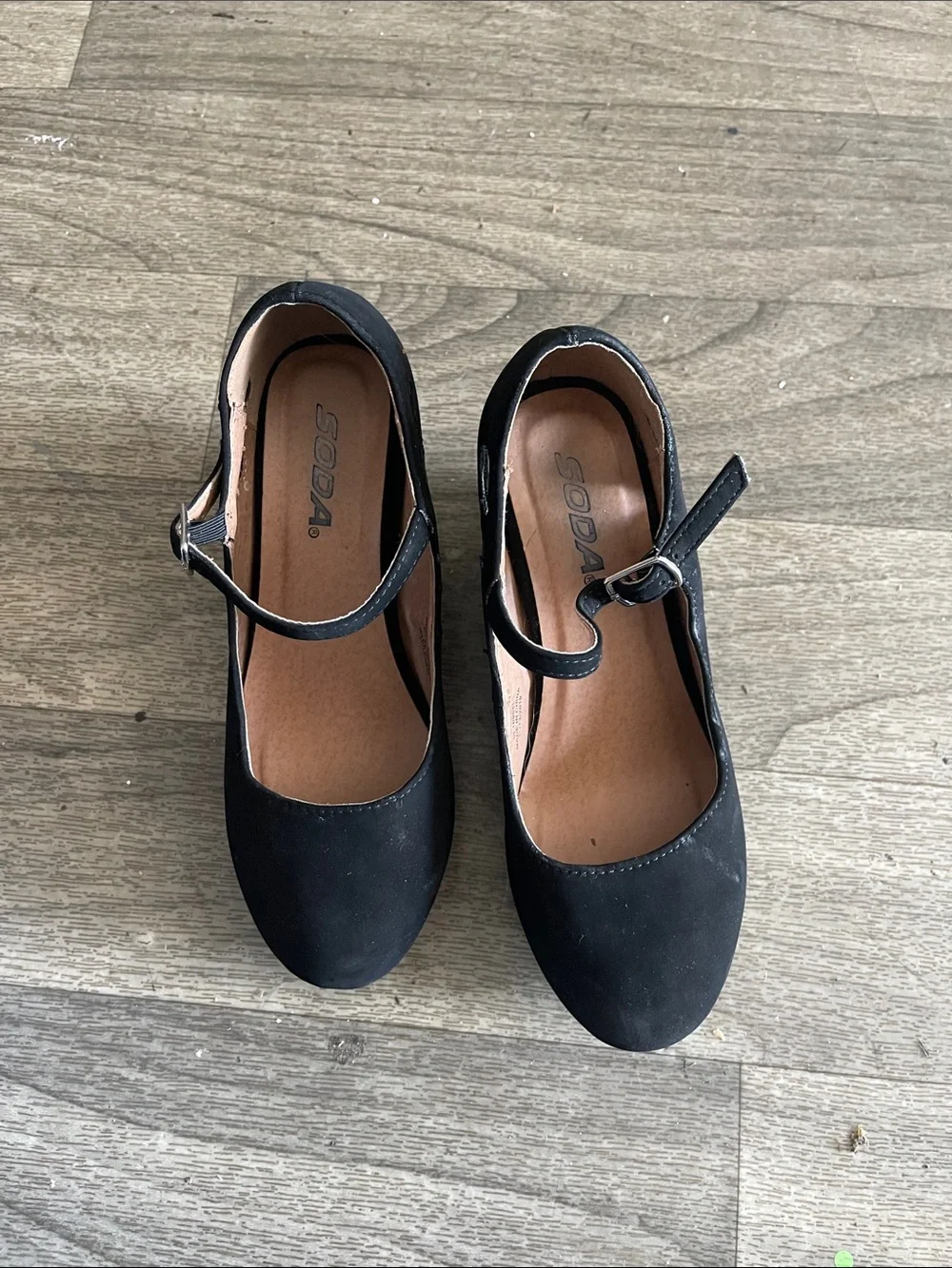 Soda Black Wedge Mary Jane with Buckle Strap